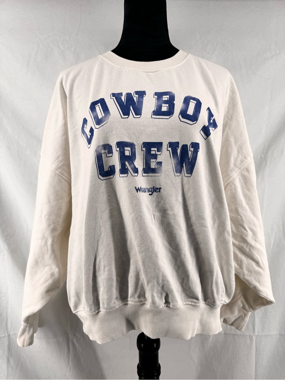 Wrangler Off-White 'Cowboy Crew'‎ Graphic Sweatshirt with Blue Lettering